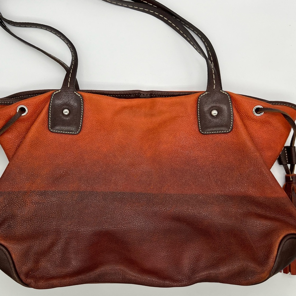 ROOTS Vintage Sunset Orange Brown Ombre Pebbled Leather Shoulder Bag Tote - Picture 2 of 13